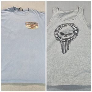 Harley Davidson Graphic Shirts Bundle L Sturgis Tee Skull Tank Top Set of 2
